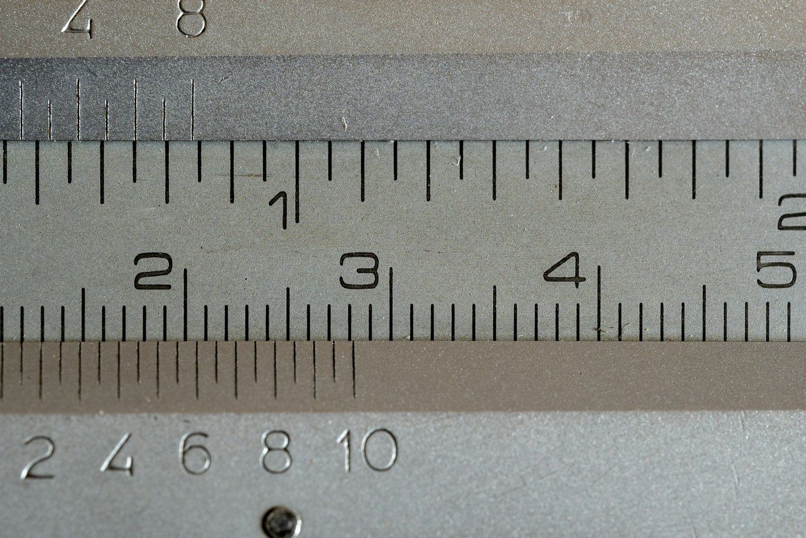 Close-up of a vernier caliper with visible measurement markings